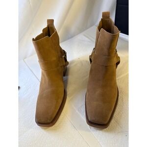 SAM EDELMAN CAMEL SUEDE ANKLE BOOTS. Bellmie bootie with harness strap . Sz 7.5